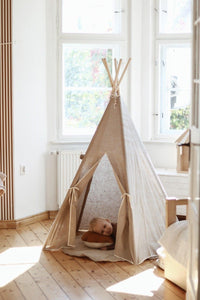 moimili.us Set teepee with mat “Natural Linen” Teepee Tent and Leaf Mat Set