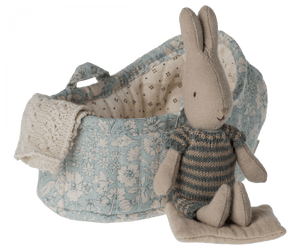 Maileg USA Stuffed Animals Rabbit in Carry Cot, Micro - Blue