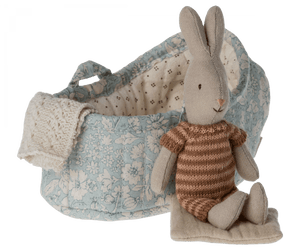 Maileg USA Stuffed Animals Rabbit in Carry Cot, Micro - Maroon