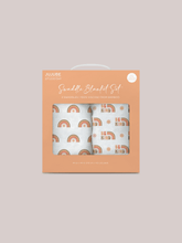 Load image into Gallery viewer, JuJuBe Swaddle Blanket Sets JuJuBe Silicone Bib - Cherry Cute by Doodle By MegSwaddle Blanket Set - Be Kind Rainbows