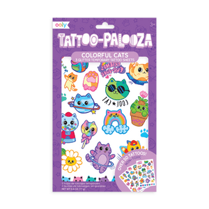 OOLY Tattoo-Palooza Temporary Tattoos - Colorful Cats - 3 Sheets by OOLY