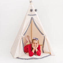 Load image into Gallery viewer, minicamp Teepee Minicamp Kids Teepee In Off-White With Grey Pompoms