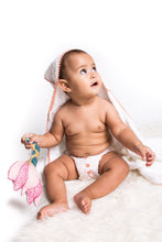 Load image into Gallery viewer, Malabar Baby 3 Pc Newborn Essential Set - Hooded Towel, Swaddle + Toy Rattle