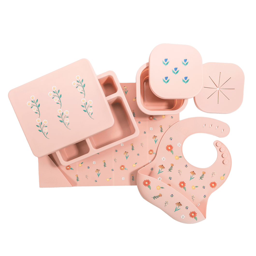 Austin Baby Collection Apparel & Accessories Austin Baby Collection Silicone Mealtime Bundle Wildflower Ripe Peach