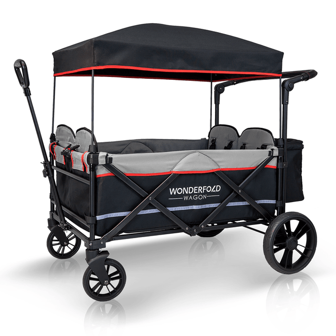 Wonderfold Wagon Baby Gear Black Wonderfold Wagon X4 Pull & Push Quad Stroller Wagon (4 Seater)