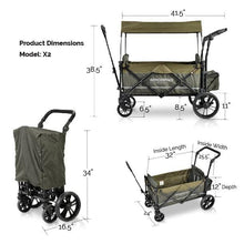 Load image into Gallery viewer, Wonderfold Wagon Baby Gear Woodland Green Wonderfold Wagon X2 Woodland Green Pull &amp; Push Double Stroller Wagon with Automatic Magnetic Seatbelt Buckles (2 Seater)