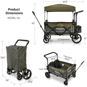 Wonderfold Wagon Baby Gear Woodland Green Wonderfold Wagon X4 Woodland Green Pull & Push Double Stroller Wagon with Automatic Magnetic Seatbelt Buckles (4 Seater)