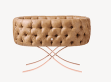 Load image into Gallery viewer, Aristot Bassinets Leather Button Cognac / Curule Base - Rose Gold Aristot Bassinet and Base