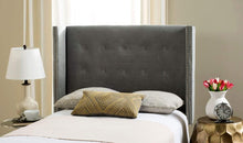Load image into Gallery viewer, Safavieh Beds And Headboards Parchment Safavieh Keegan Kids Linen Bed And Velvet Headboard