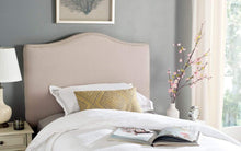 Load image into Gallery viewer, Safavieh Beds And Headboards Taupe Brass Nail Head Safavieh Jeneve Taupe Winged Headboard