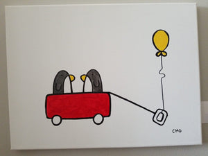 onceuponadesign.ca Best Friends | Bff Penguins Red Wagon | 12X16