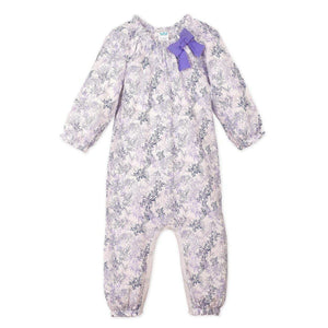 Feather Baby Bow Romper - Charlotte - Violet on White  100% Pima Cotton by Feather Baby