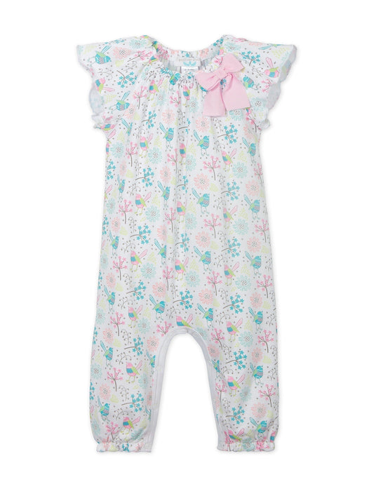 Feather Baby Bow Romper s/s - Regal Bird on White  100% Pima Cotton by Feather Baby