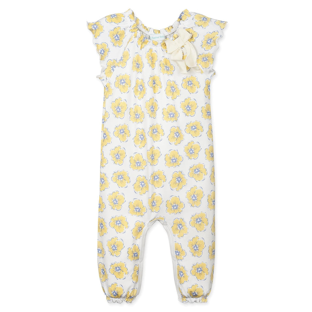 Feather Baby Bow Romper - Sabine on White  100% Pima Cotton by Feather Baby