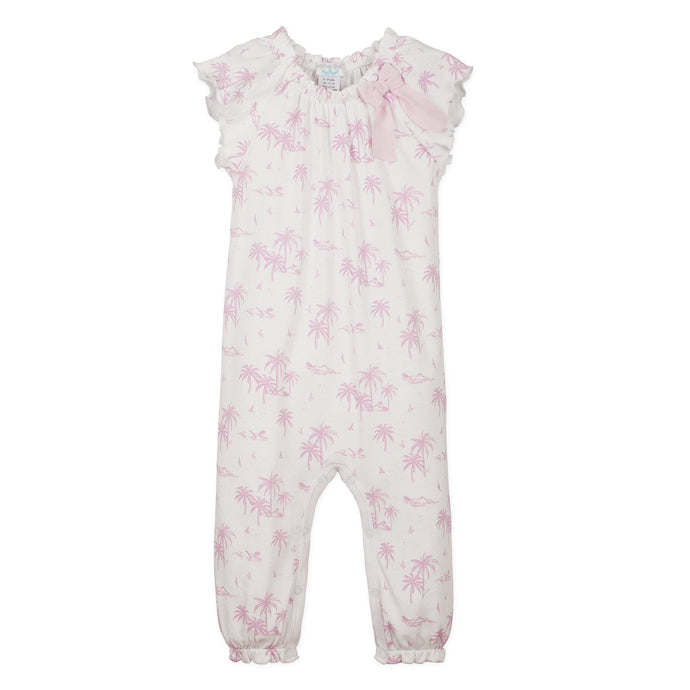 Feather Baby Bow Romper - Vintage Hawaii - Pink on White  100% Pima Cotton by Feather Baby