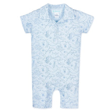 Load image into Gallery viewer, Feather Baby Collared Romper - Deep Ocean Dive on Baby Blue  100% Pima Cotton by Feather Baby