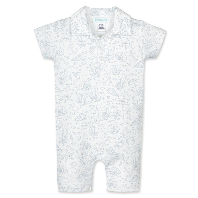 Feather Baby Collared Romper - Seashells  100% Pima Cotton by Feather Baby