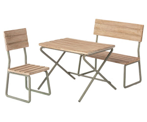 Maileg USA Furniture Garden Set, Table with Chair and Bench