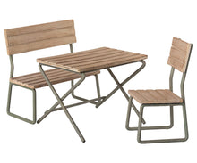 Load image into Gallery viewer, Maileg USA Furniture Garden Set, Table with Chair and Bench