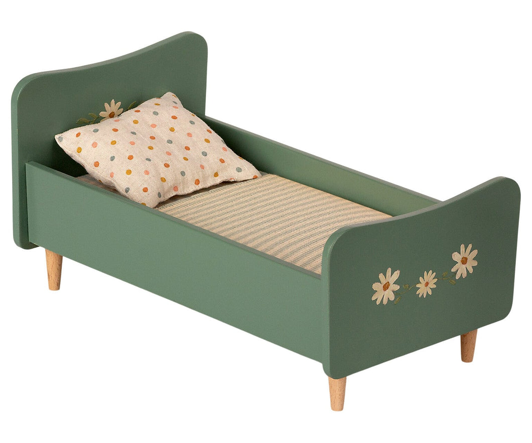 Maileg USA Furniture Mini Wooden Bed - Mint Blue