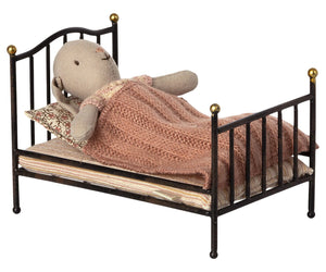 Maileg USA Furniture Vintage Bed, Mouse - Anthracite