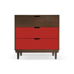 Nico and Yeye Furniture WALNUT / RED Nico and Yeye Kabano Modern Kids 3-Drawer Dresser