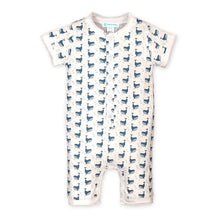 Load image into Gallery viewer, Feather Baby Henley Romper - Fin Whale on White  100% Pima Cotton by Feather Baby