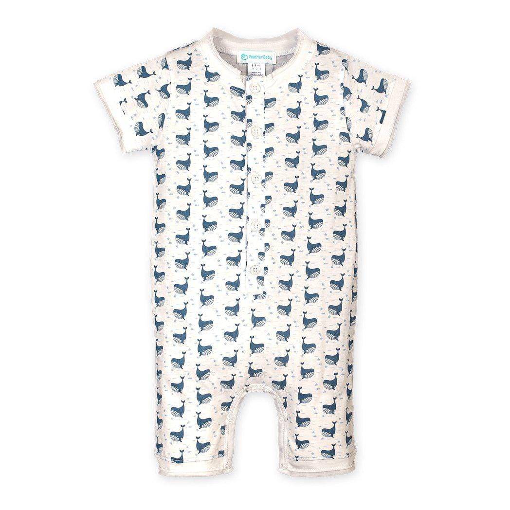 Feather Baby Henley Romper - Fin Whale on White  100% Pima Cotton by Feather Baby