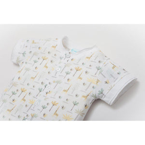 Feather Baby Henley Romper - Palms & Giraffes on White  100% Pima Cotton by Feather Baby