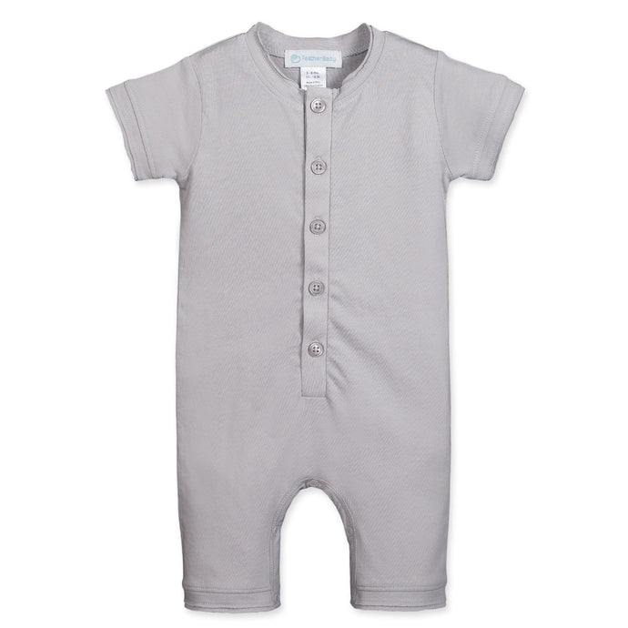 Feather Baby Henley Romper - Solid Grey  100% Pima Cotton by Feather Baby