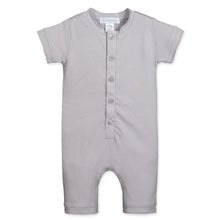 Load image into Gallery viewer, Feather Baby Henley Romper - Solid Grey  100% Pima Cotton by Feather Baby