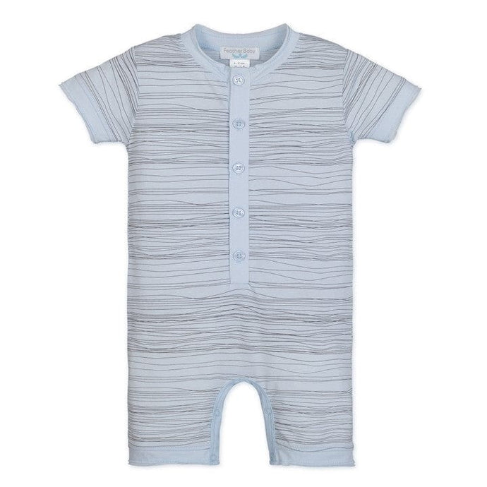 Feather Baby Henley Romper - Stripe on Baby Blue  100% Pima Cotton by Feather Baby