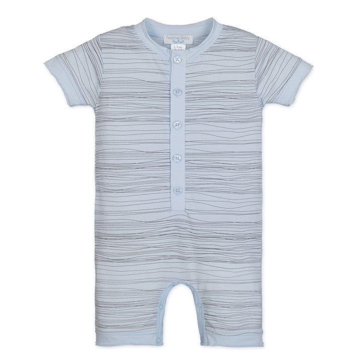 Feather Baby Henley Romper - Stripe on Baby Blue  100% Pima Cotton by Feather Baby