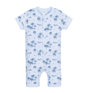 Feather Baby Henley Romper - Vintage Hawaii - Indigo on Baby Blue  100% Pima Cotton by Feather Baby