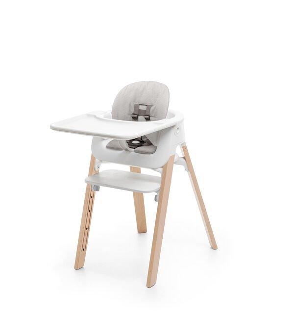 Stokke High Chairs Complete / White Seat, Baby Set, Tray, Cushion, Natural Legs Stokke® Steps™ High Chair Complete