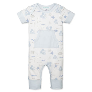 Feather Baby Kangaroo Romper - Octopi - Blue on White  100% Pima Cotton by Feather Baby