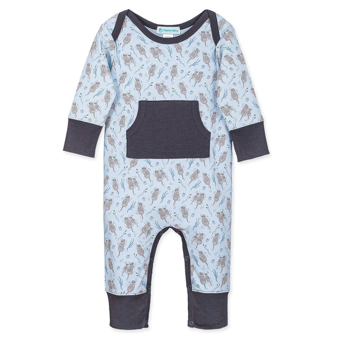 Feather Baby Kangaroo Romper - Otters on Baby Blue  100% Pima Cotton by Feather Baby