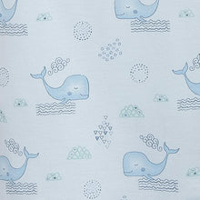 Load image into Gallery viewer, Feather Baby Kangaroo Romper - Sleepy Whales on Baby Blue  100% Pima Cotton by Feather Baby