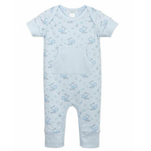 Load image into Gallery viewer, Feather Baby Kangaroo Romper - Sleepy Whales on Baby Blue  100% Pima Cotton by Feather Baby