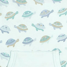 Load image into Gallery viewer, Feather Baby Kangaroo Romper - Turtles on Aqua  100% Pima Cotton by Feather Baby