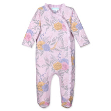 Load image into Gallery viewer, Feather Baby Kimono Ruffle Footie - Zoey on Pink  100% Pima Cotton by Feather Baby