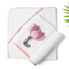 Load image into Gallery viewer, Malabar Baby Malabar 3 Pc Newborn Essential Set - Hooded Towel, Swaddle + Toy Rattle