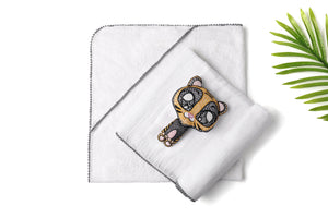 Malabar Baby Malabar 3 Pc Newborn Essential Set - Hooded Towel, Swaddle + Toy Rattle