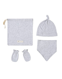 Malabar Baby Malabar Organic Cotton Bandana Bib, Mitten, Hat Set - Grey Erawan