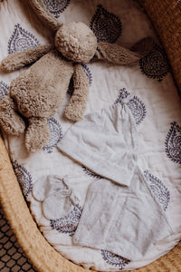 Malabar Baby Malabar Organic Cotton Bandana Bib, Mitten, Hat Set - Grey Erawan