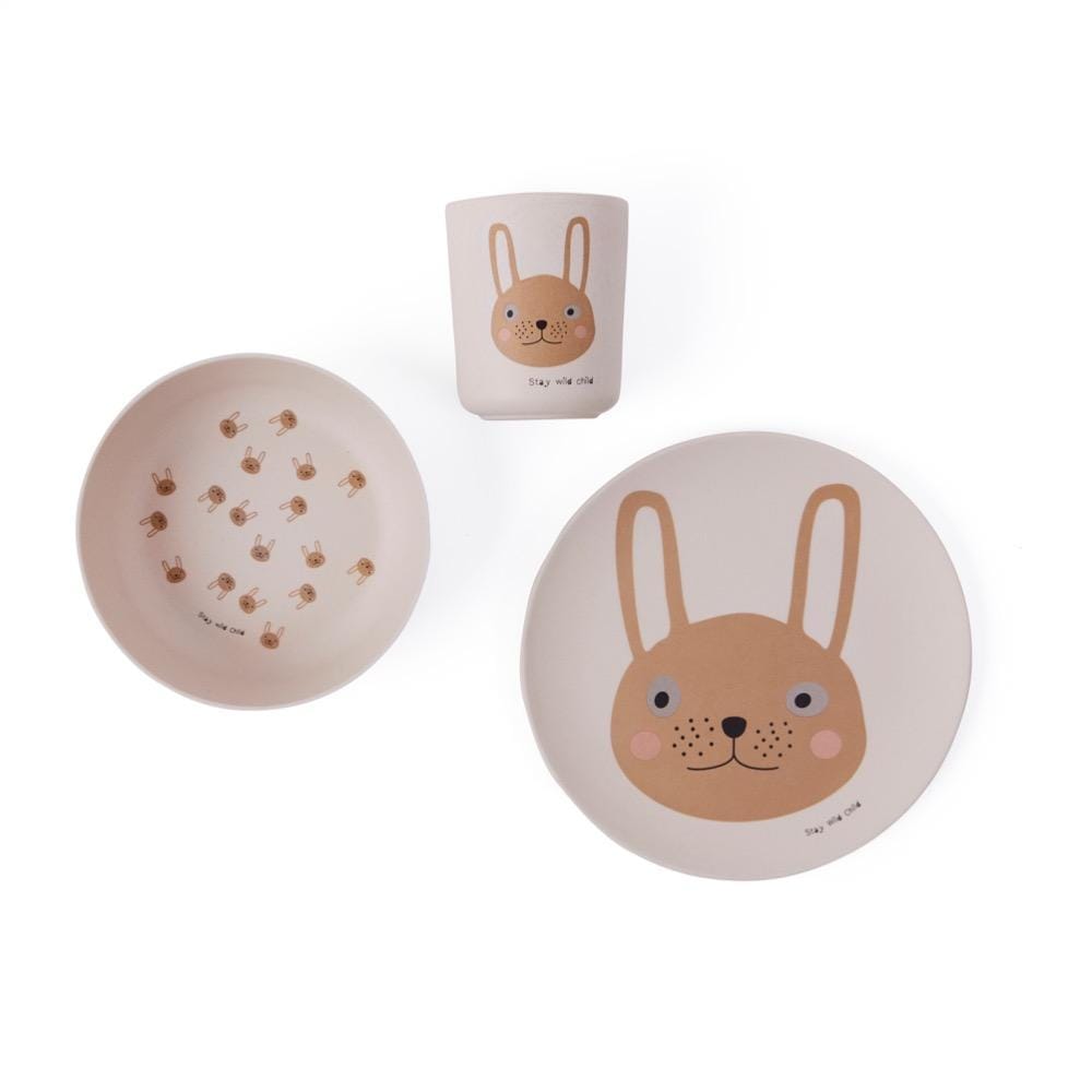 OYOY Meal Time OYOY Rabbit Bamboo Tableware Set - Rose