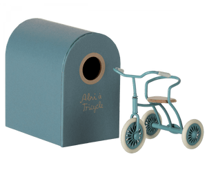 Maileg USA Mouse Abri a tricycle, Mouse - Petrol blue