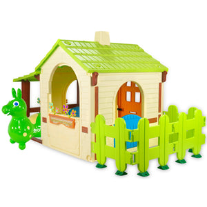 KETTLER USA Playhouse Lime Green Country Playhouse & Rody Inflatable Bounce Horse Sets