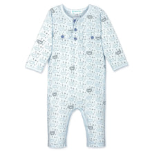 Load image into Gallery viewer, Feather Baby Pocket Long John - Curly Sheep on Baby Blue  100% Pima Cotton by Feather Baby