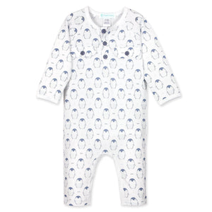 Feather Baby Pocket Long John - Sleepy Penguins on White  100% Pima Cotton by Feather Baby